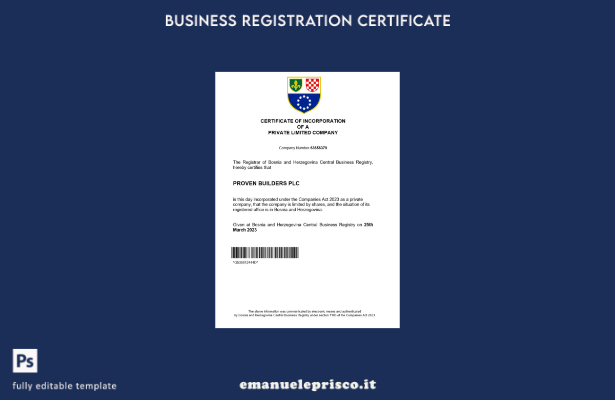 stile verificato Certificato di registrazione della Bosnia ed Erzegovina Modello